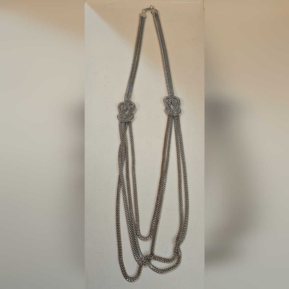 Multi-Strand Silver Chain Necklace with Knotted Accents